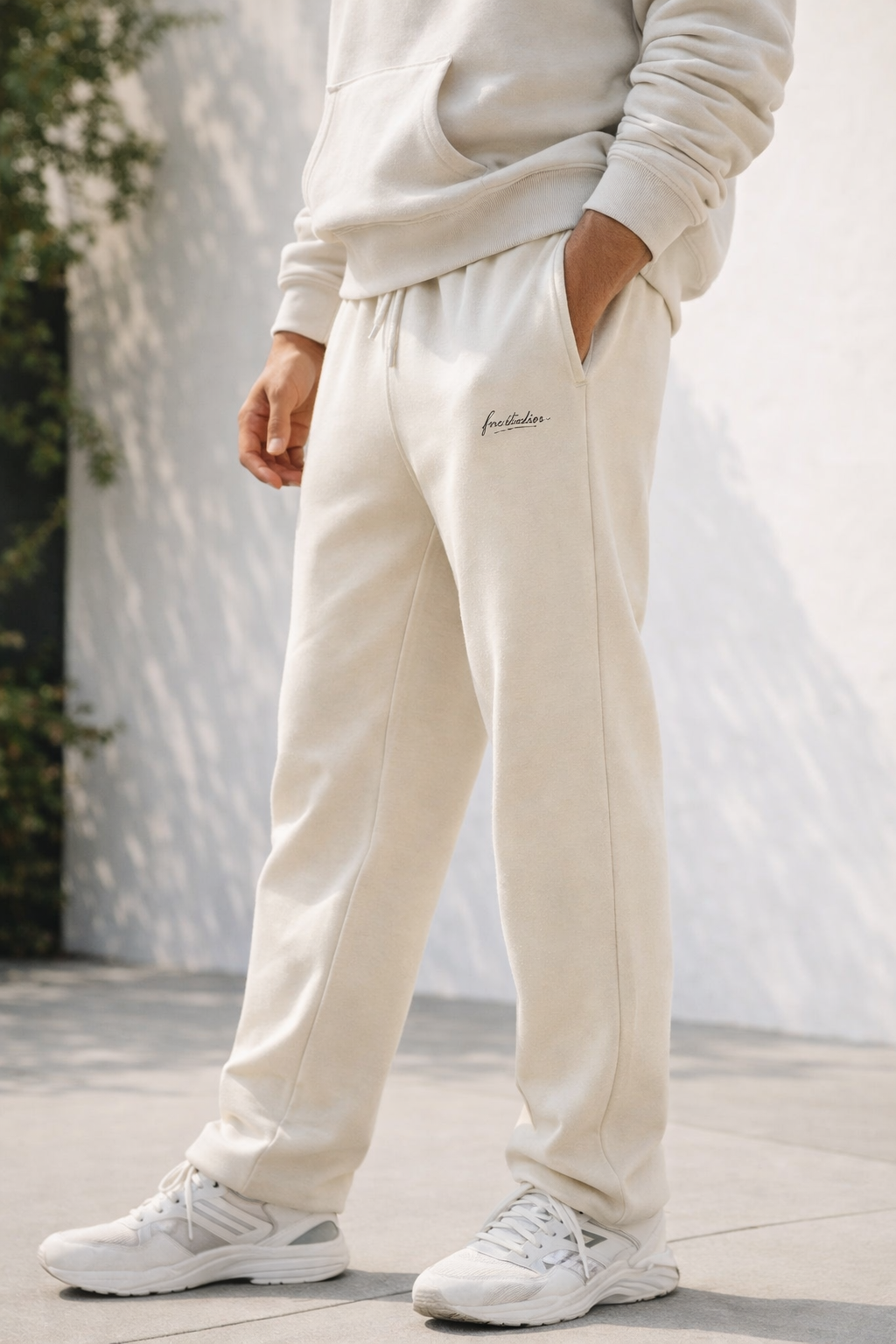 FNC Studios Off-White Oversized Sweatpants – Minimal Logo Essential